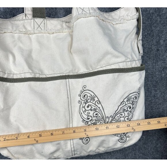 Thirty One Retro Metro Canvas Tote Bag Crossbody Natural Butterfly Boho Indie - Picture 7 of 16